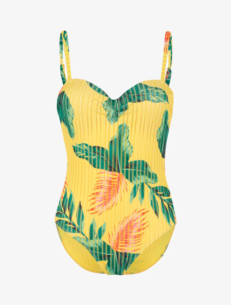 Monokini texturé à imprimé tropical - jaune