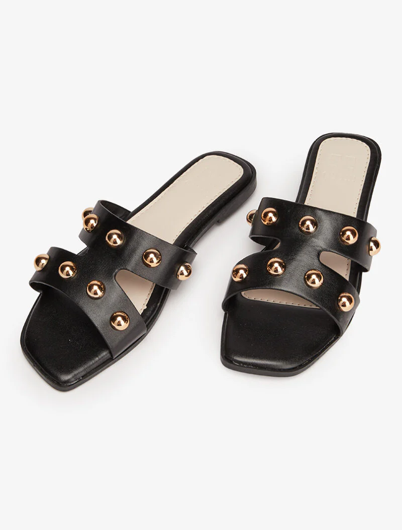 Mules à billes dorées - noir