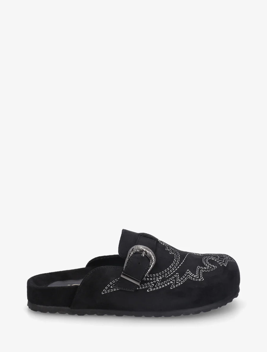 Mules à sangle en suédine - Noir