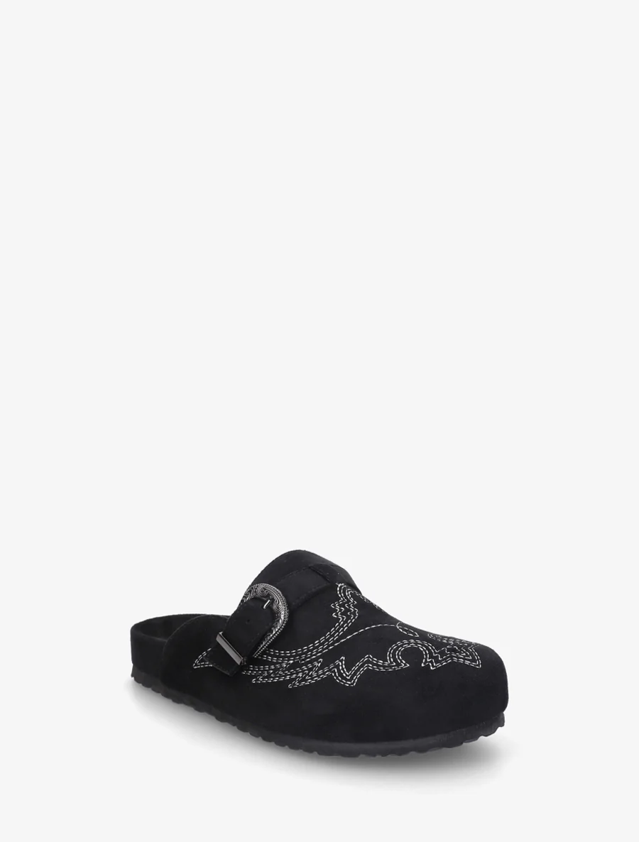 Mules à sangle en suédine - Noir - Image 2