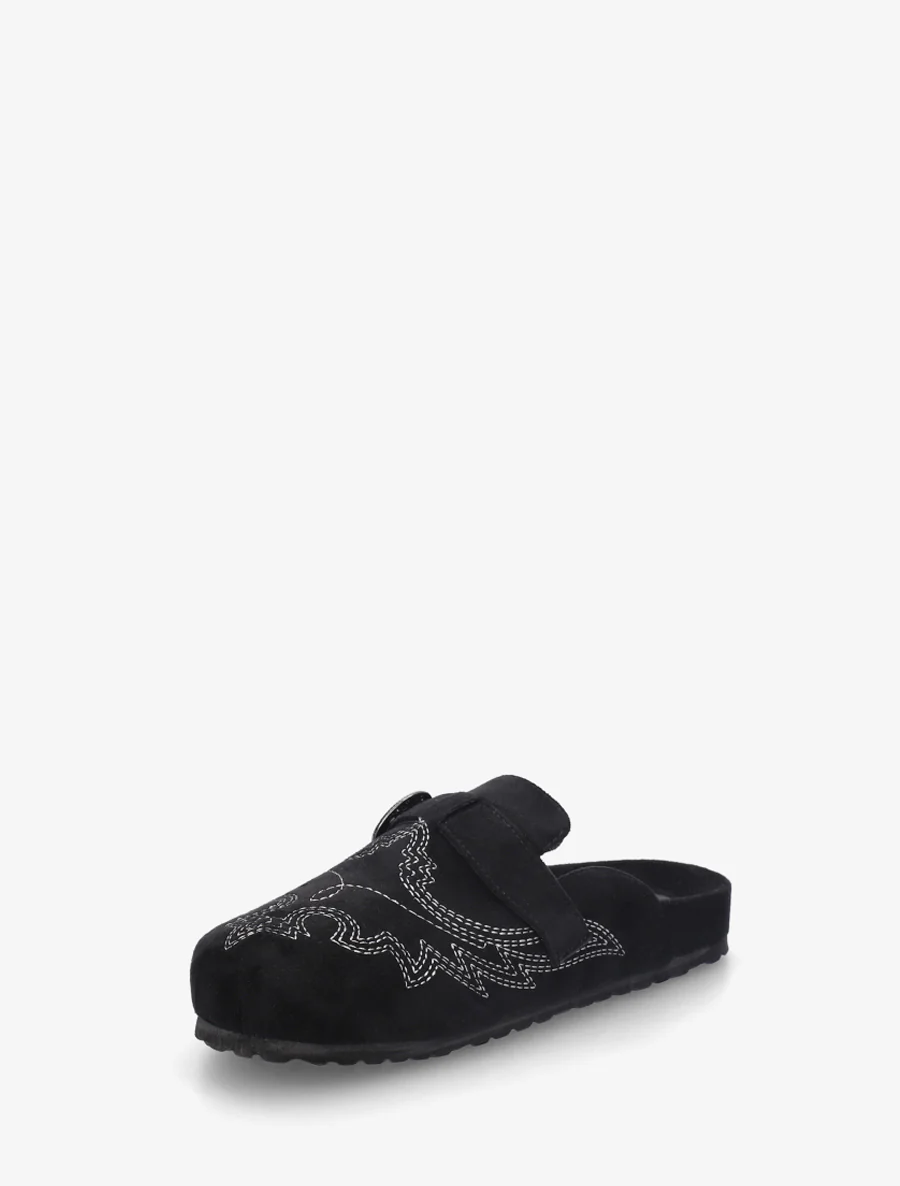 Mules à sangle en suédine - Noir - Image 3
