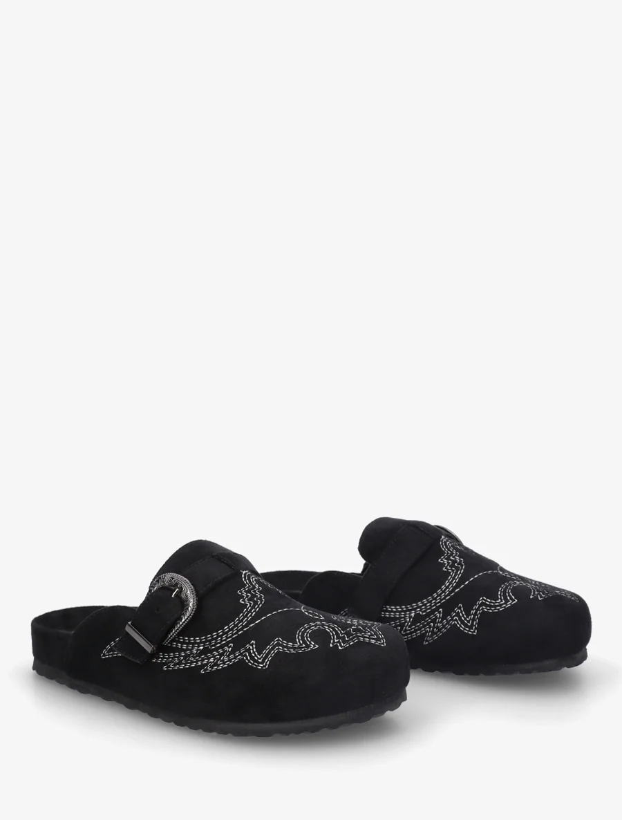 Mules à sangle en suédine - Noir - Image 4