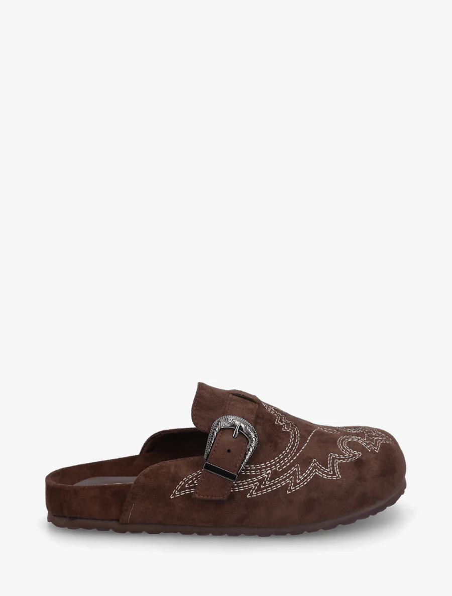 Mules à sangle en suédine - Marron