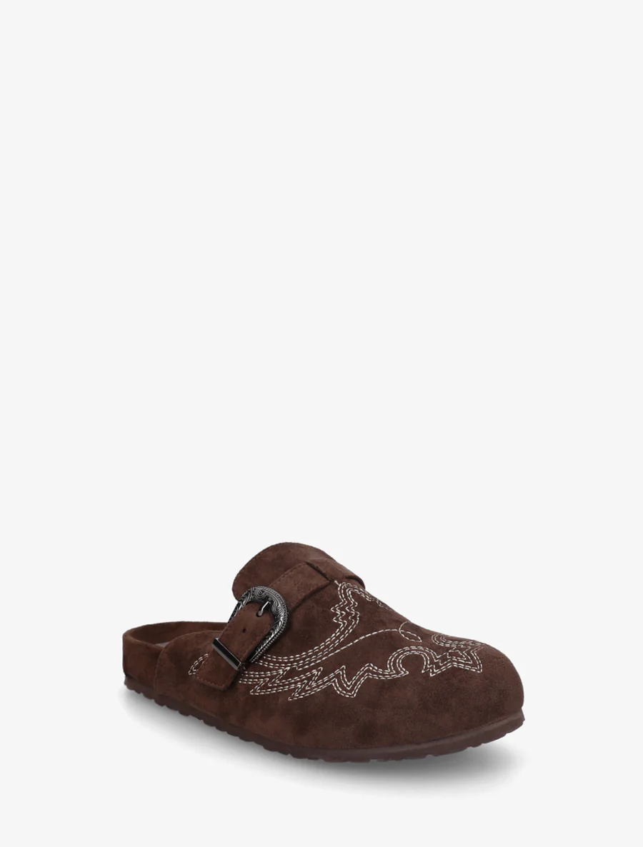 Mules à sangle en suédine - Marron - Image 2