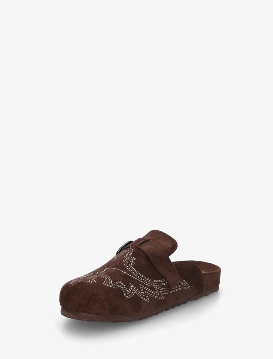 Mules à sangle en suédine - Marron - Image 3