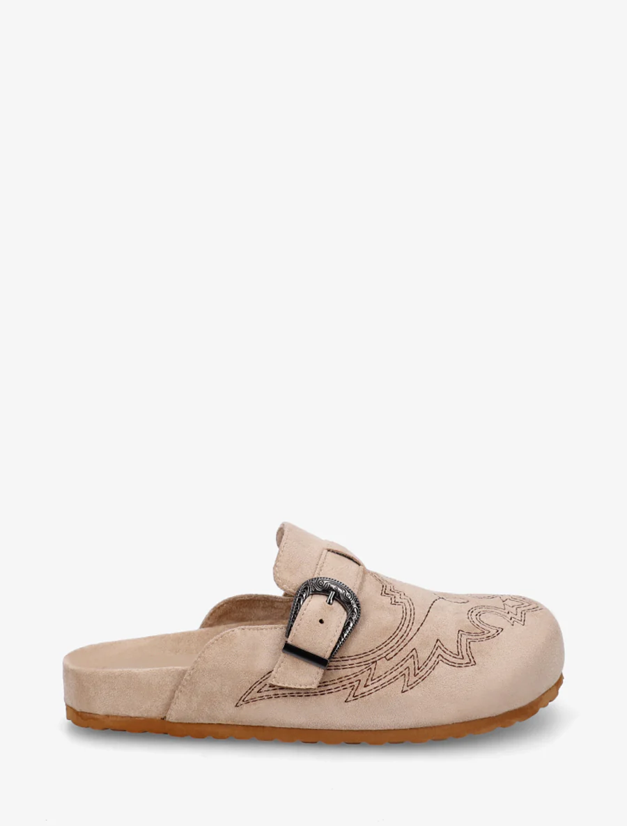 Mules à sangle en suédine - Taupe