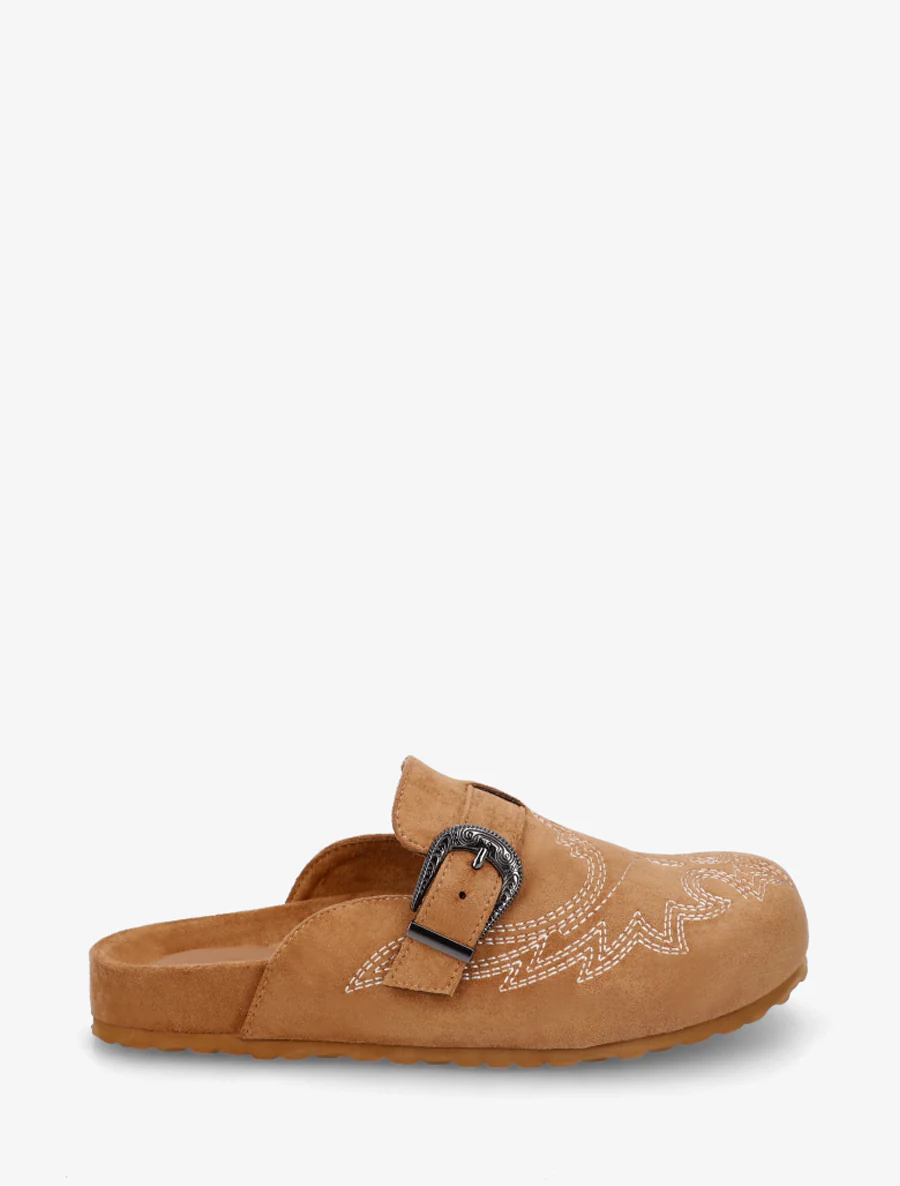 Mules à sangle en suédine - Camel