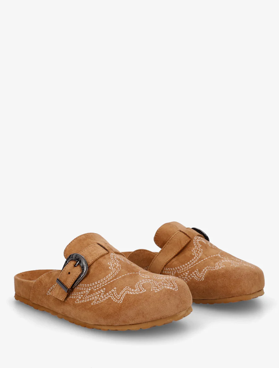 Mules à sangle en suédine - Camel - Image 4