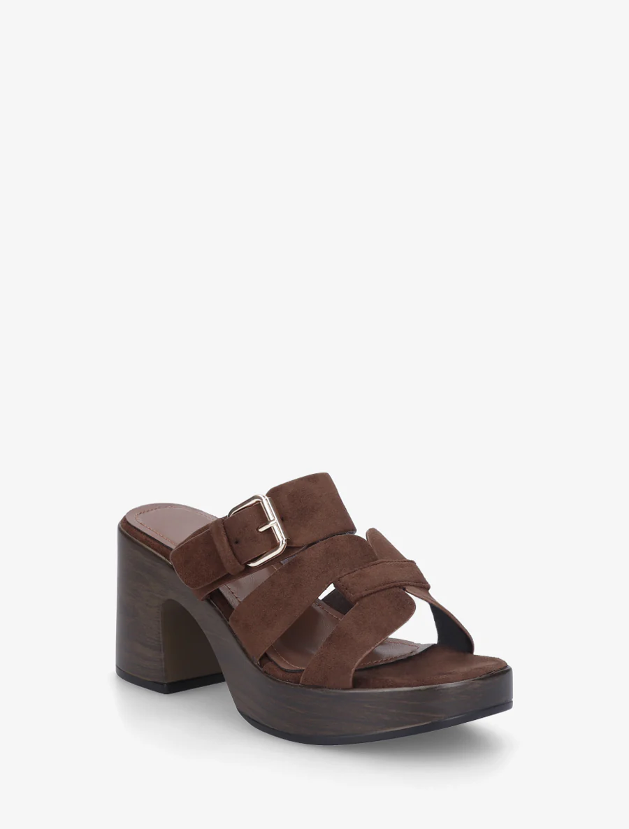 Mules à talon effet bois à boucle - Marron - Image 2