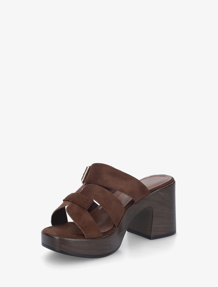 Mules à talon effet bois à boucle - Marron - Image 3