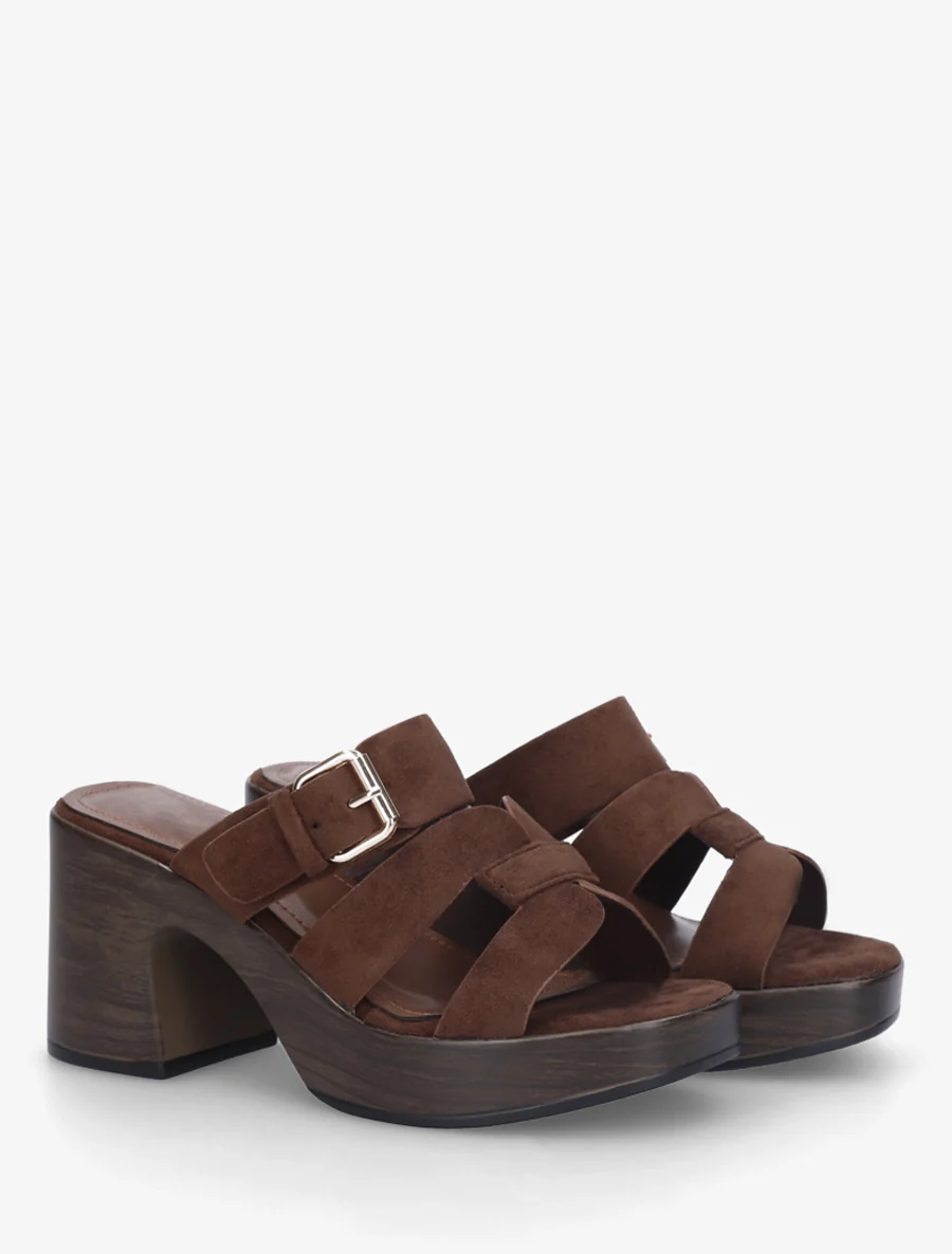 Mules à talon effet bois à boucle - Marron - Image 4