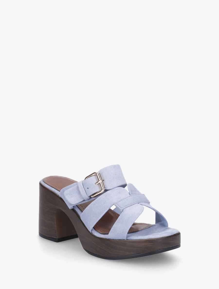 Mules à talon effet bois à boucle - Bleu ciel - Image 2
