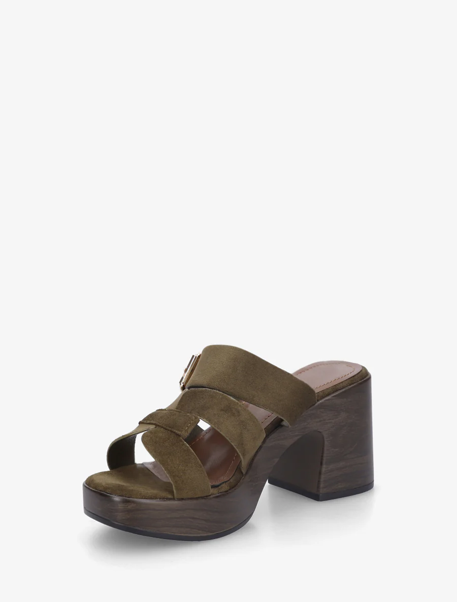 Mules à talon effet bois à boucle - Kaki foncé - Image 3