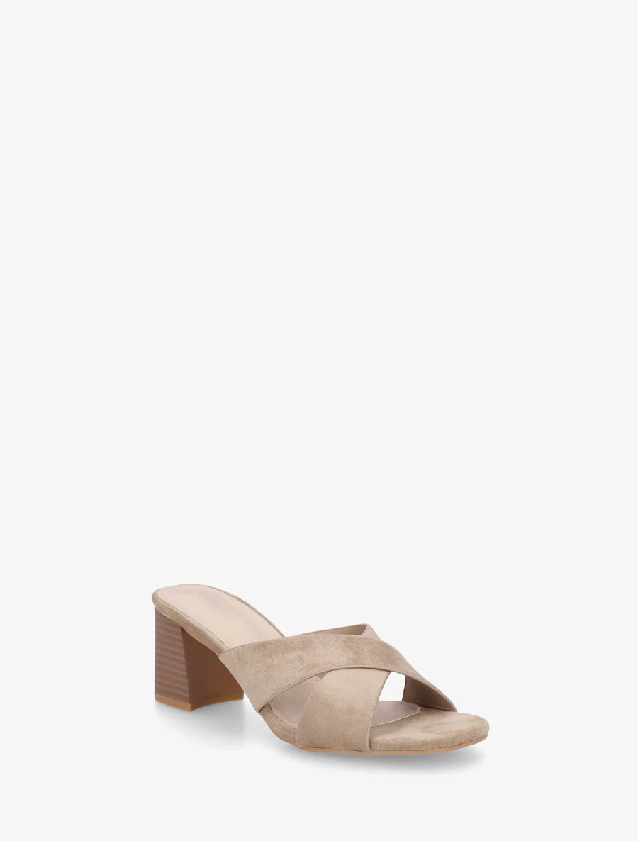 Mules croisées en suédine - Taupe - Image 2