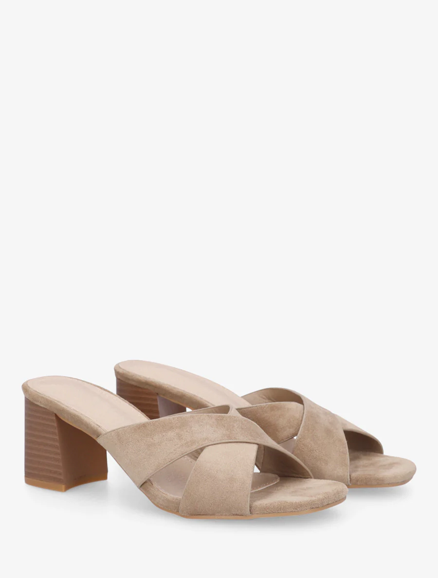 Mules croisées en suédine - Taupe - Image 4