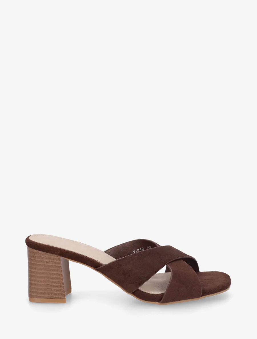 Mules croisées en suédine - Marron