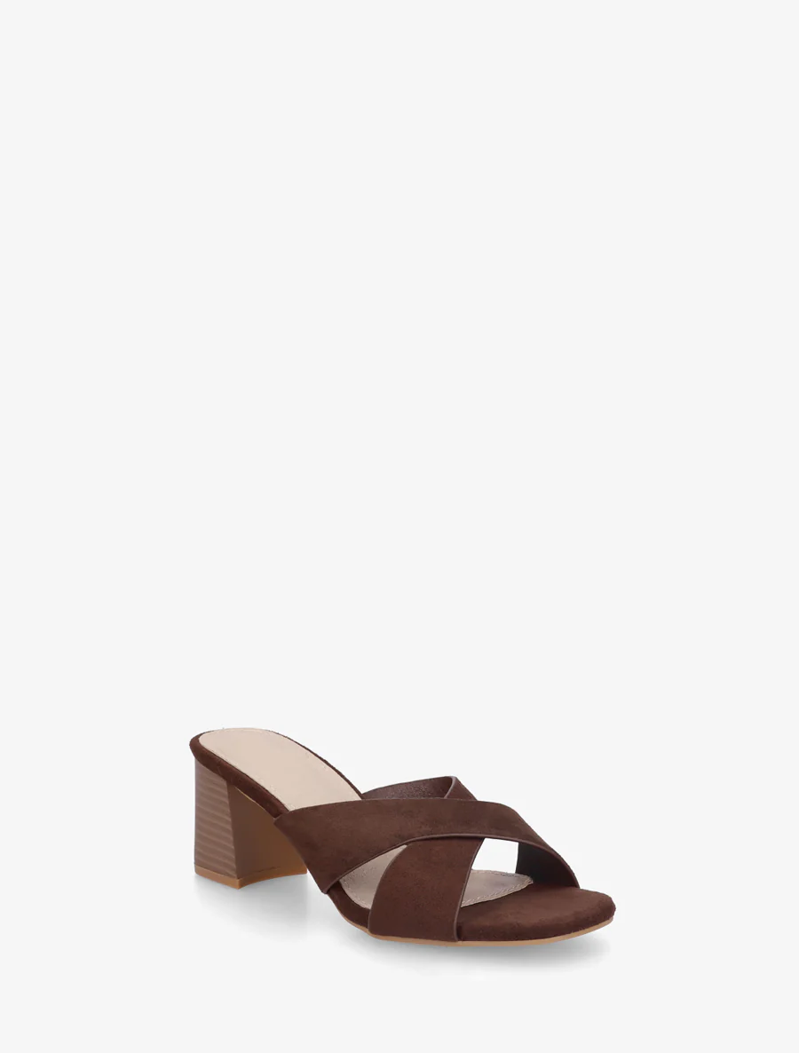 Mules croisées en suédine - Marron - Image 2