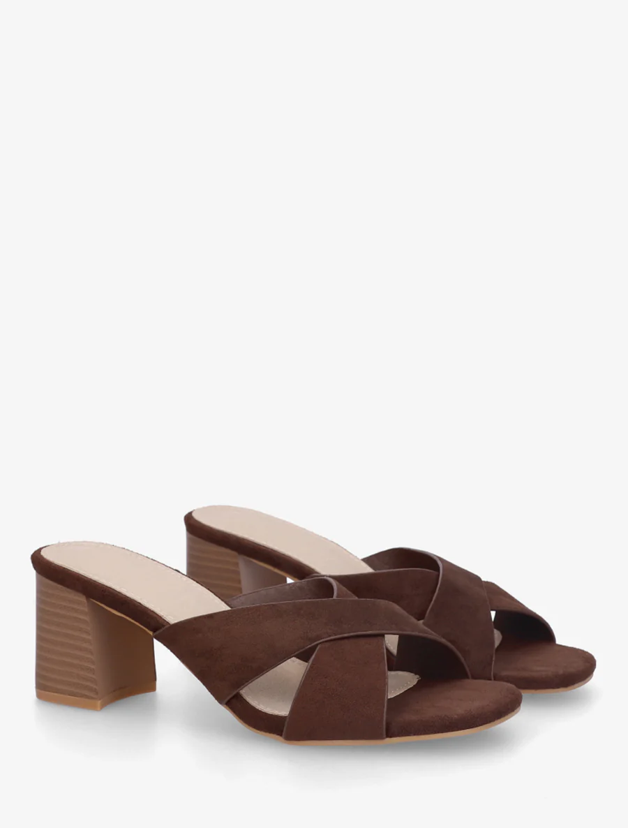 Mules croisées en suédine - Marron - Image 4
