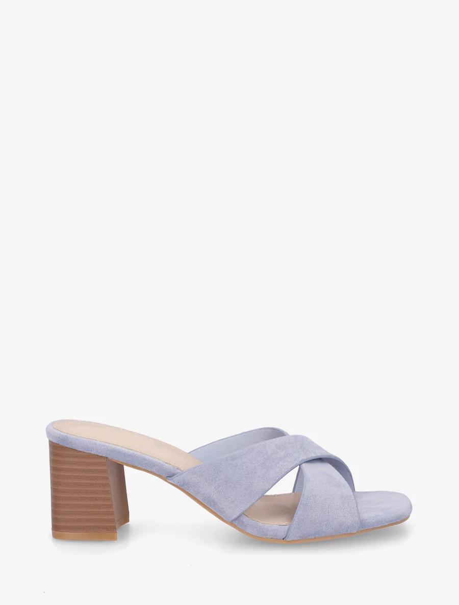 Mules croisées en suédine - Bleu gris