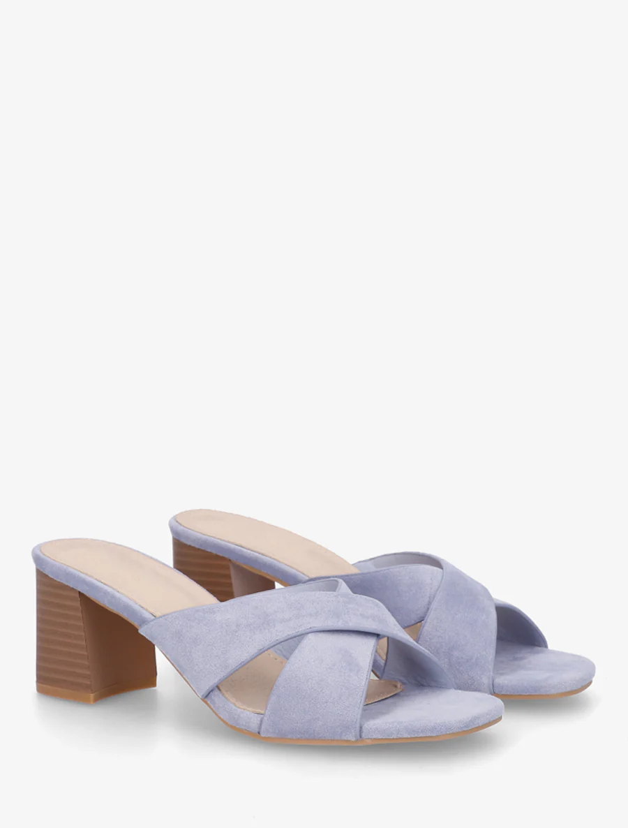 Mules croisées en suédine - Bleu gris - Image 4