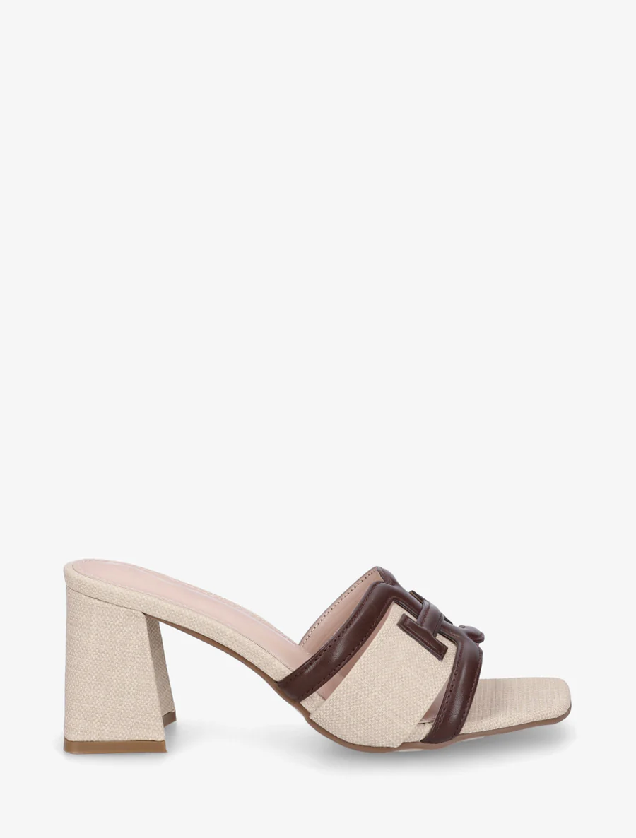 Mules en simili à bride fantaisie - Marron
