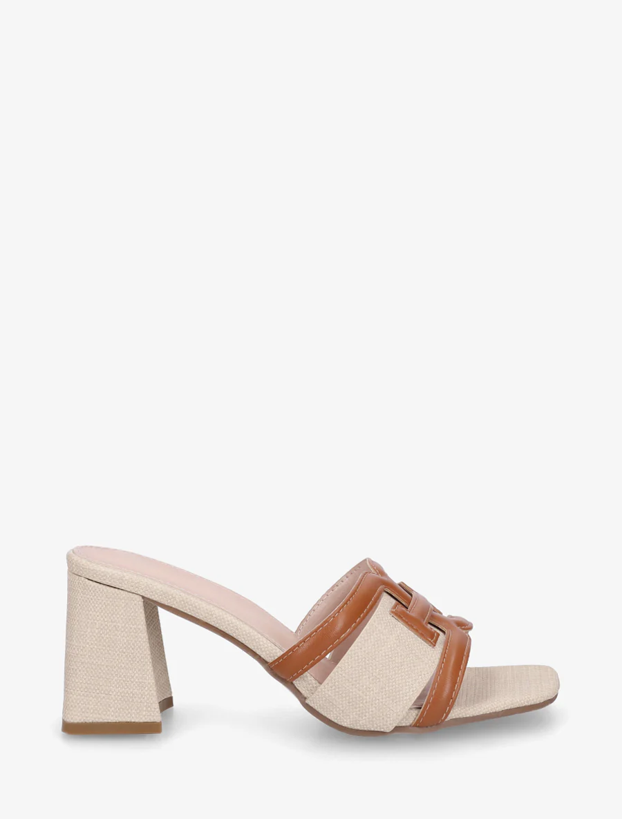 Mules en simili à bride fantaisie - Camel