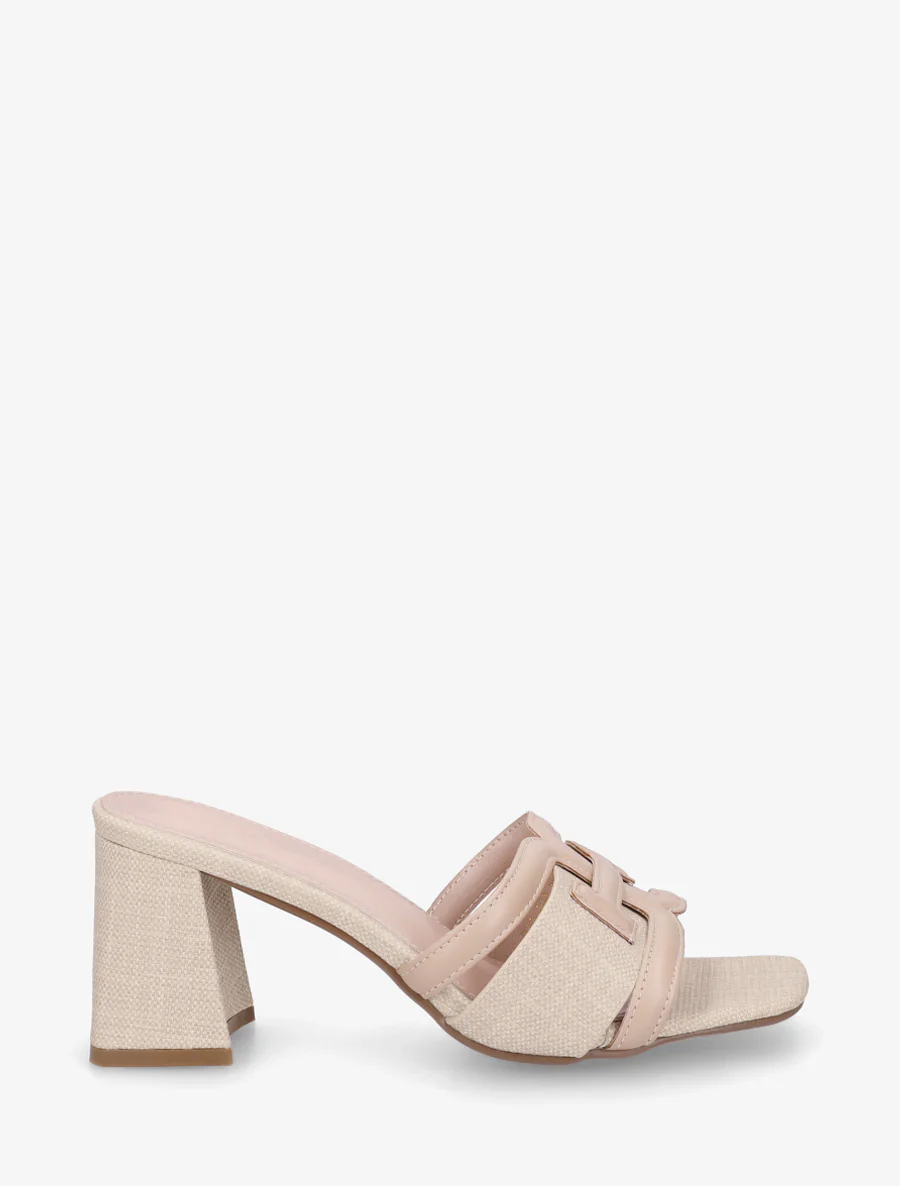 Mules en simili à bride fantaisie - Beige