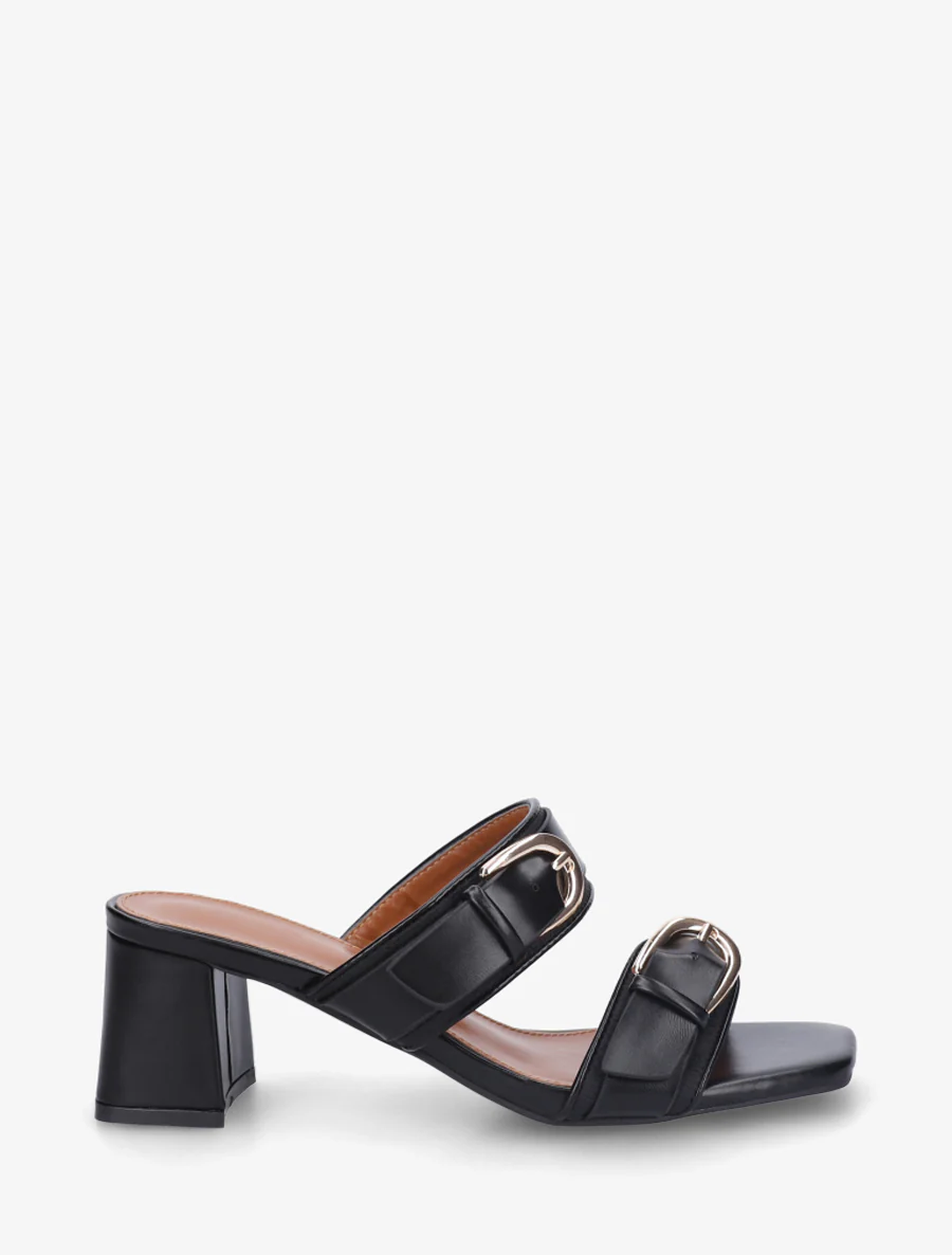 Mules en simili à double boucles - Noir