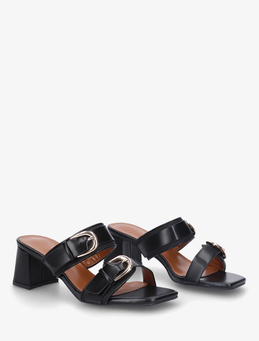 Mules en simili à double boucles - Noir - Image 4