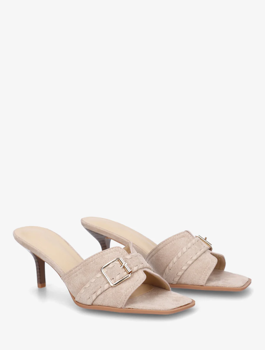 Mules en suédine à boucle - Beige - Image 4