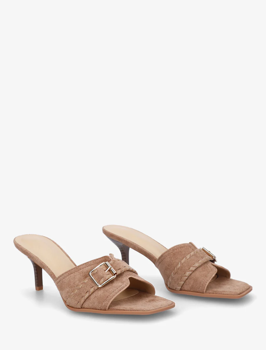 Mules en suédine à boucle - Taupe - Image 4