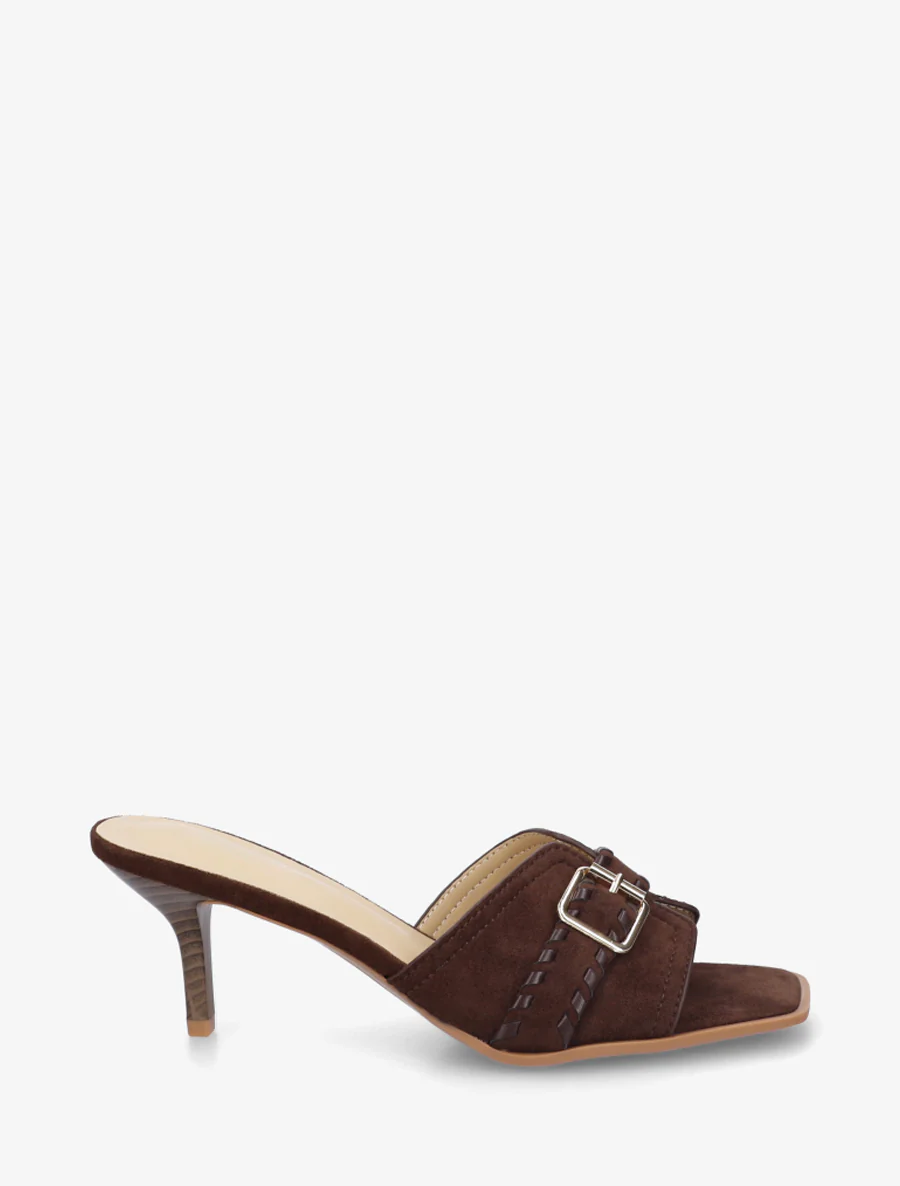 Mules en suédine à boucle - Marron
