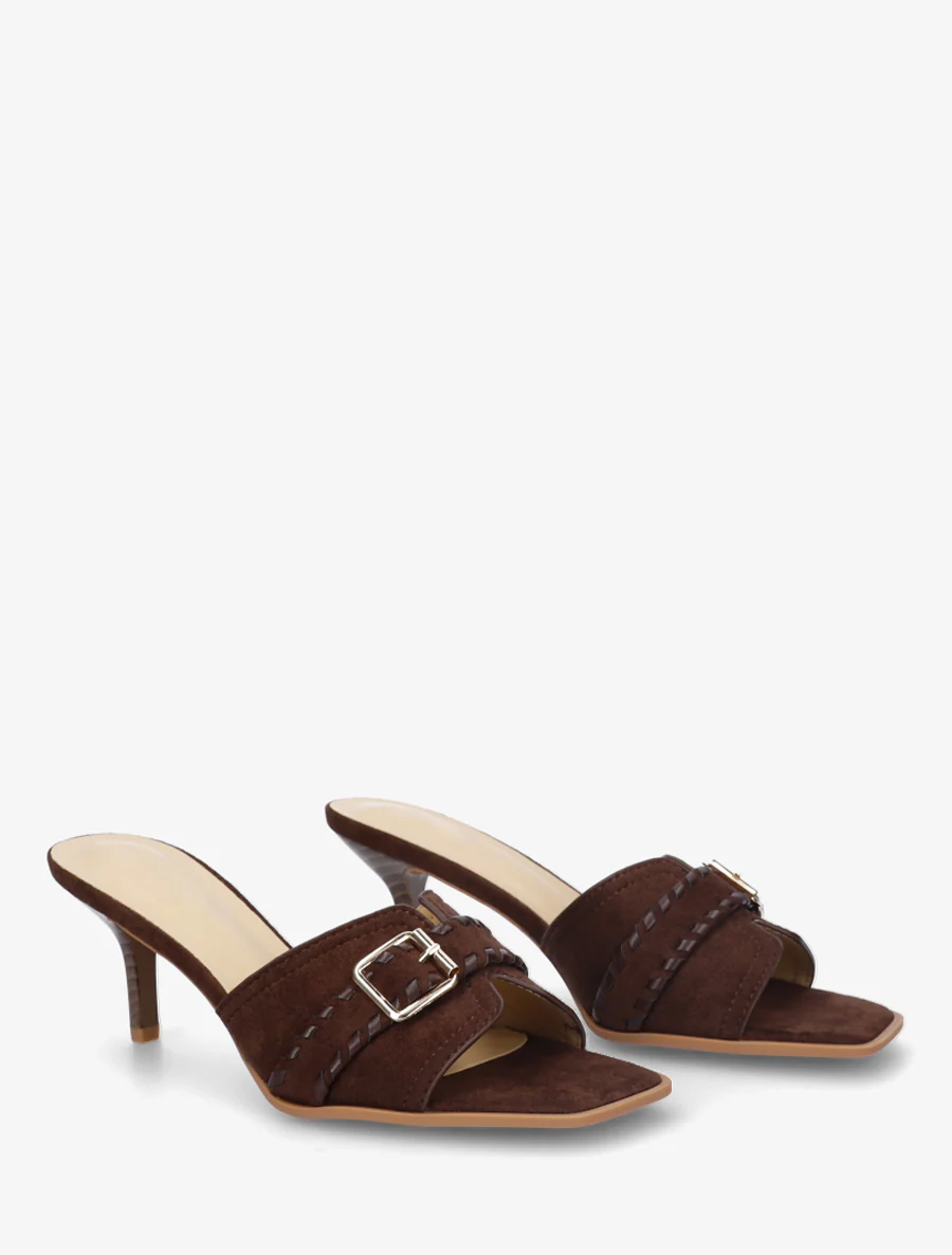 Mules en suédine à boucle - Marron - Image 4