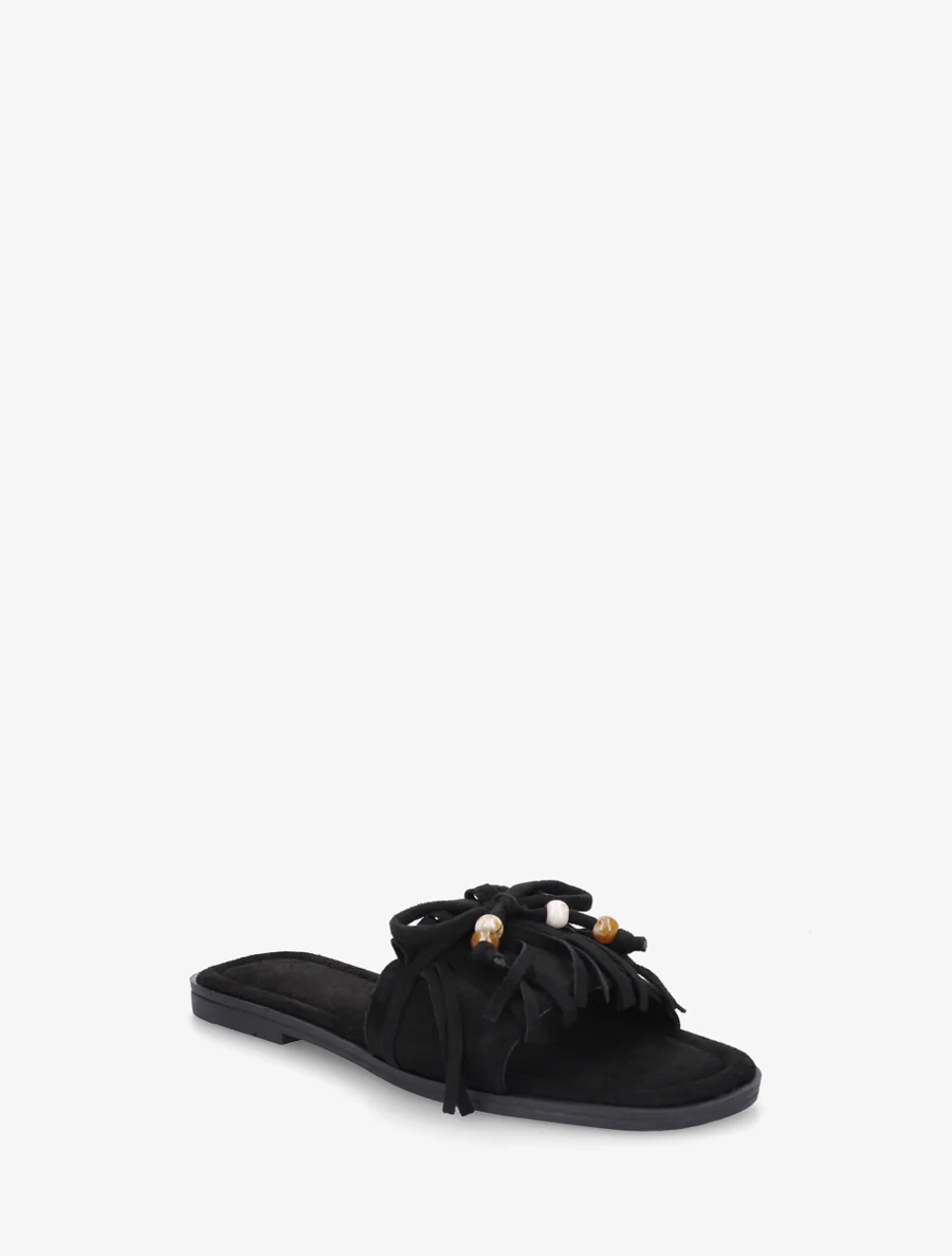 Mules en suédine à frange et noeud - Noir - Image 2