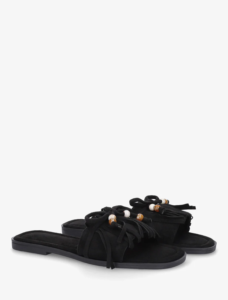 Mules en suédine à frange et noeud - Noir - Image 4