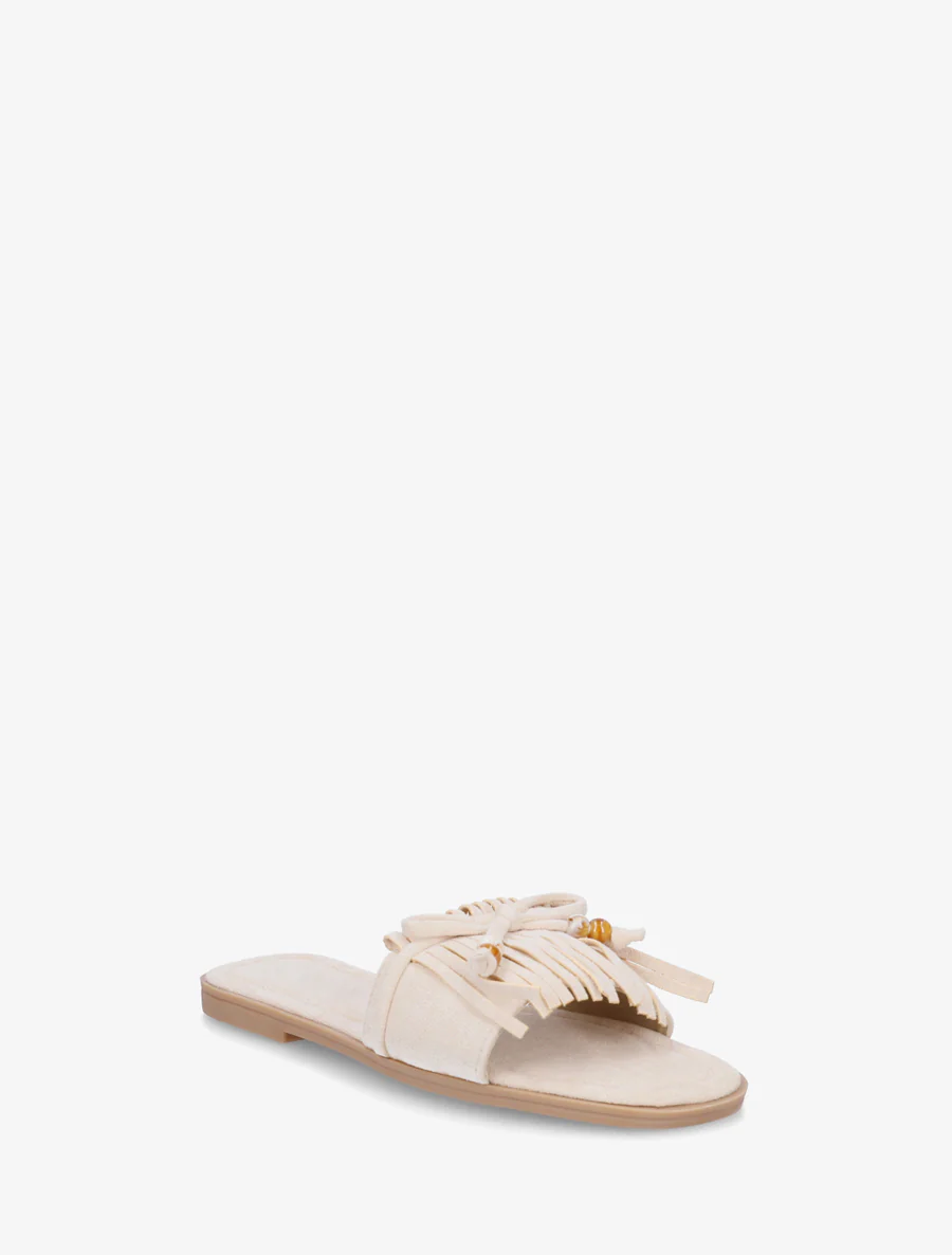Mules en suédine à frange et noeud - Beige - Image 2