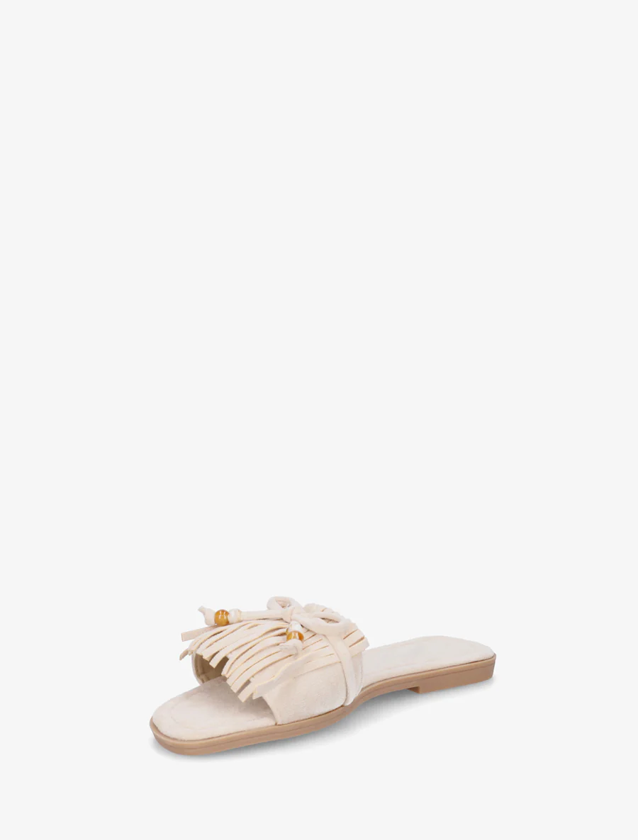 Mules en suédine à frange et noeud - Beige - Image 3