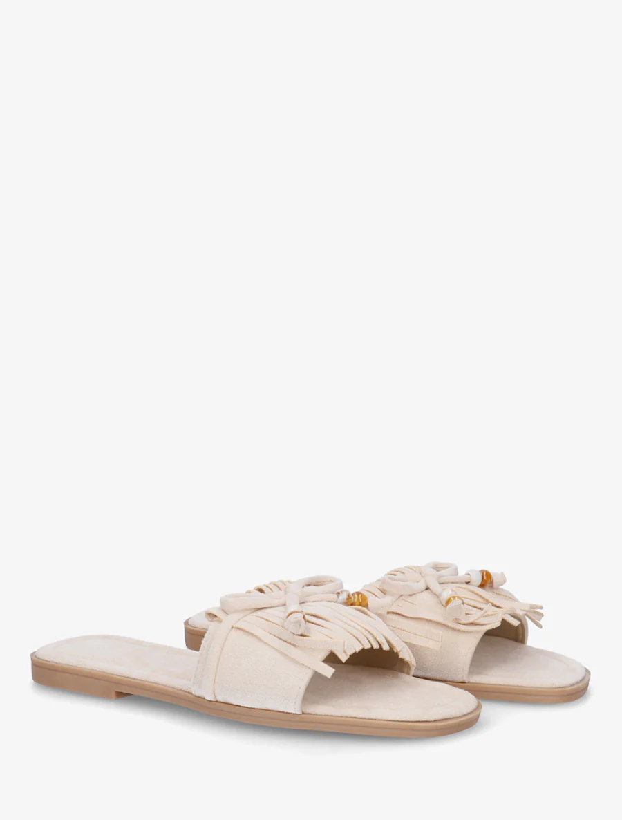 Mules en suédine à frange et noeud - Beige - Image 4