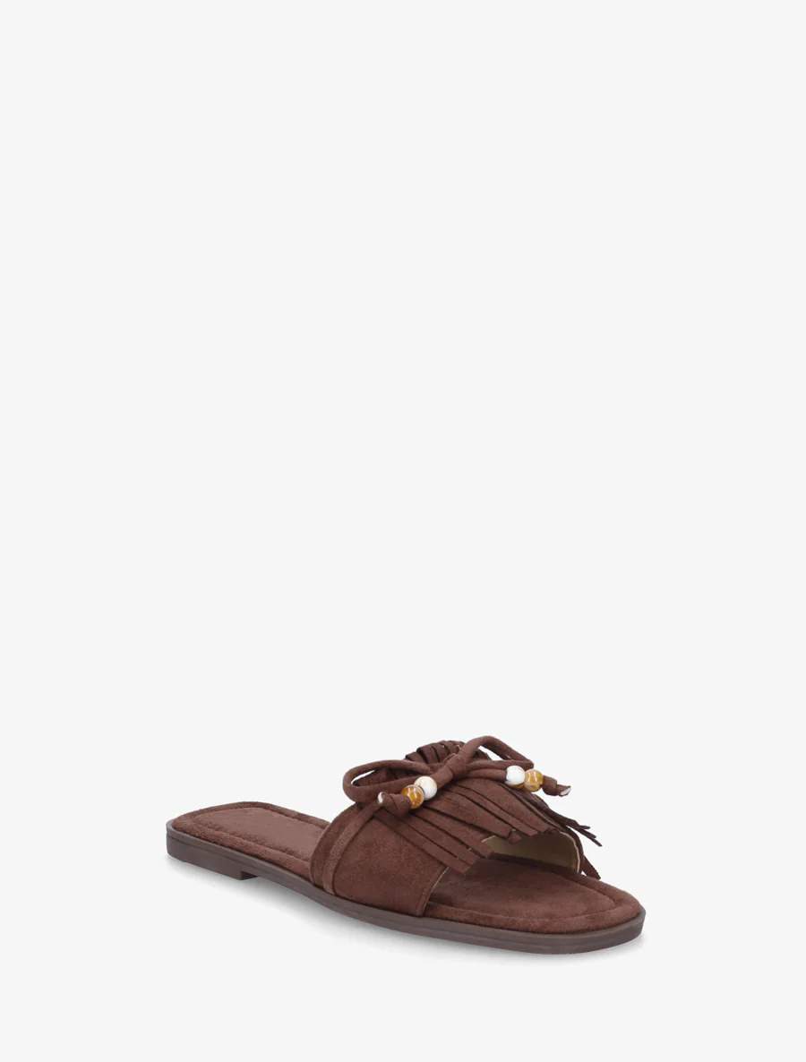 Mules en suédine à frange et noeud - Marron - Image 2