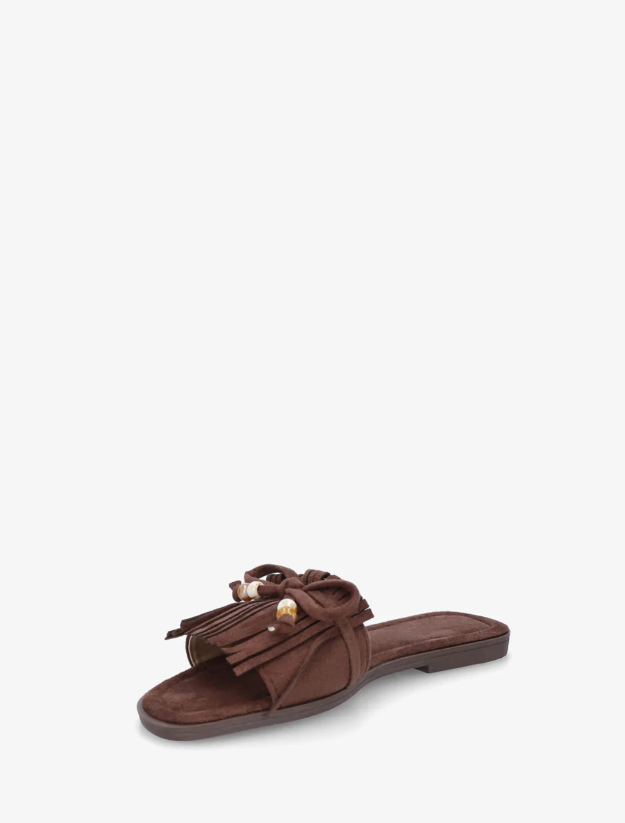 Mules en suédine à frange et noeud - Marron - Image 3