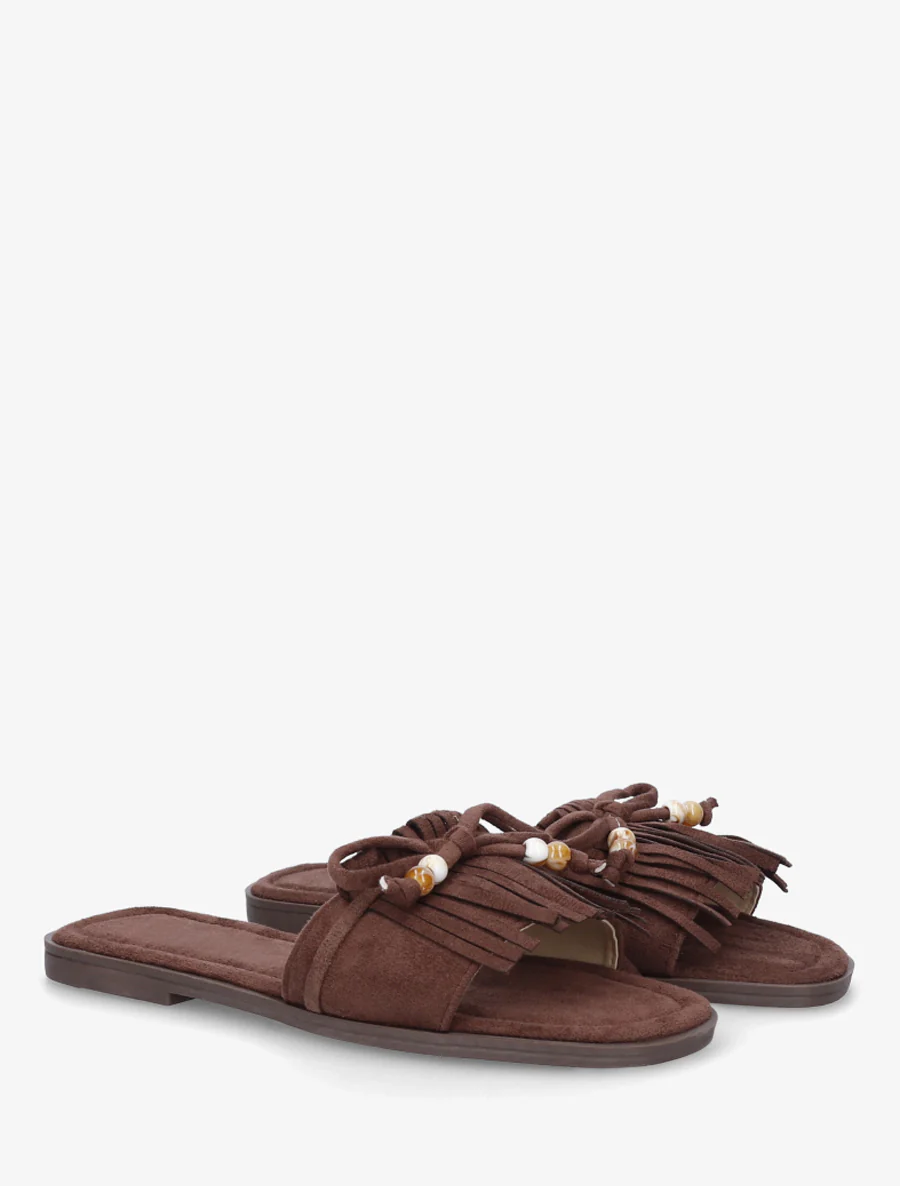 Mules en suédine à frange et noeud - Marron - Image 4