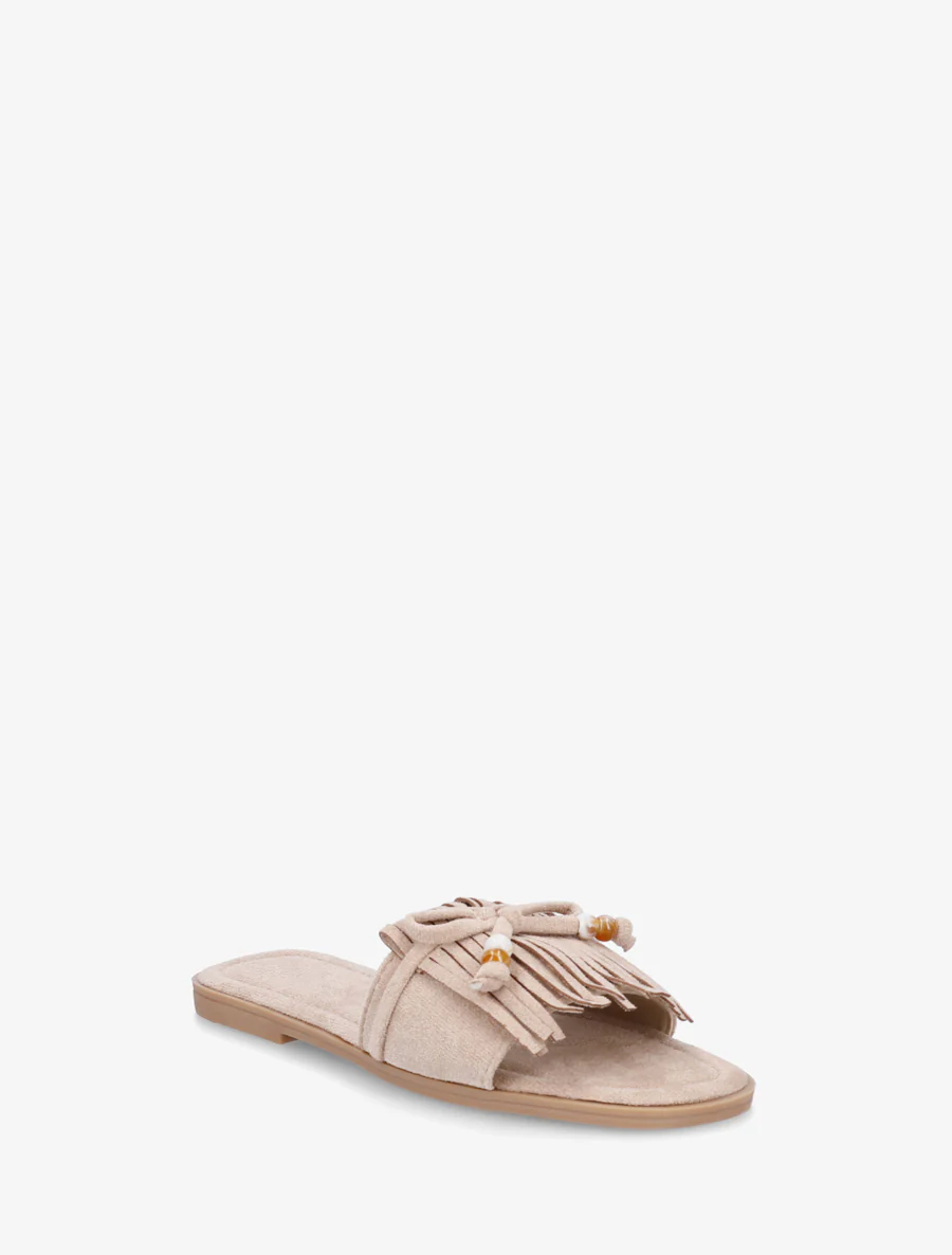 Mules en suédine à frange et noeud - Taupe - Image 2
