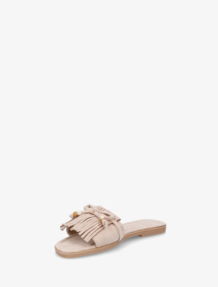 Mules en suédine à frange et noeud - Taupe - Image 3