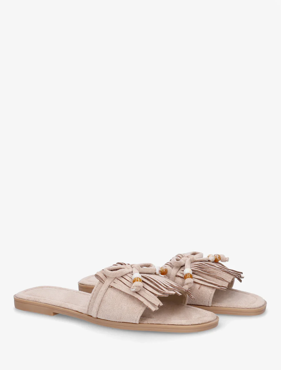 Mules en suédine à frange et noeud - Taupe - Image 4