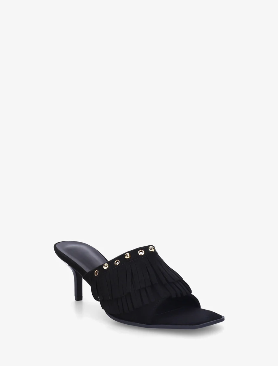 Mules en suédine à franges et clous - Noir - Image 2