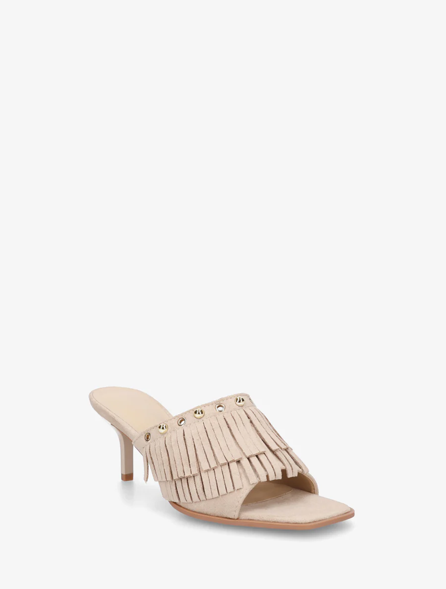 Mules en suédine à franges et clous - Beige - Image 2
