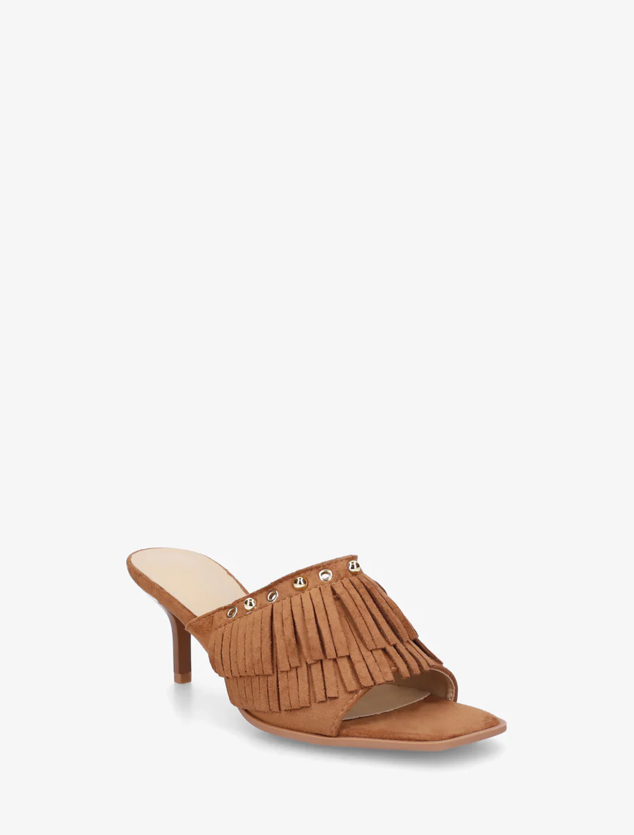 Mules en suédine à franges et clous - Camel - Image 2