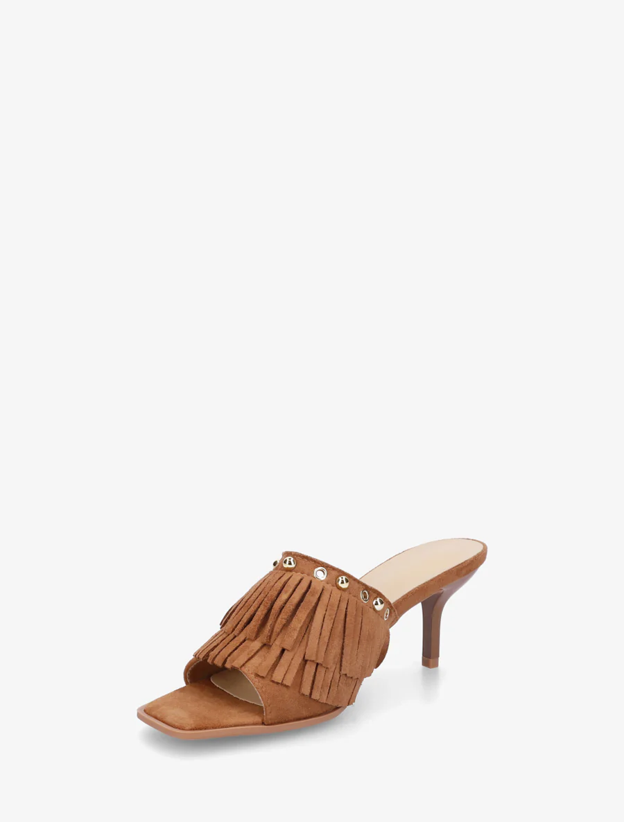 Mules en suédine à franges et clous - Camel - Image 3