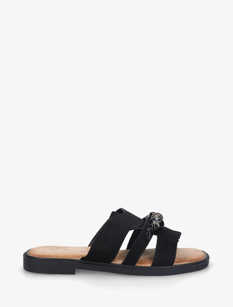 Mules en suédine à franges et perles - Noir