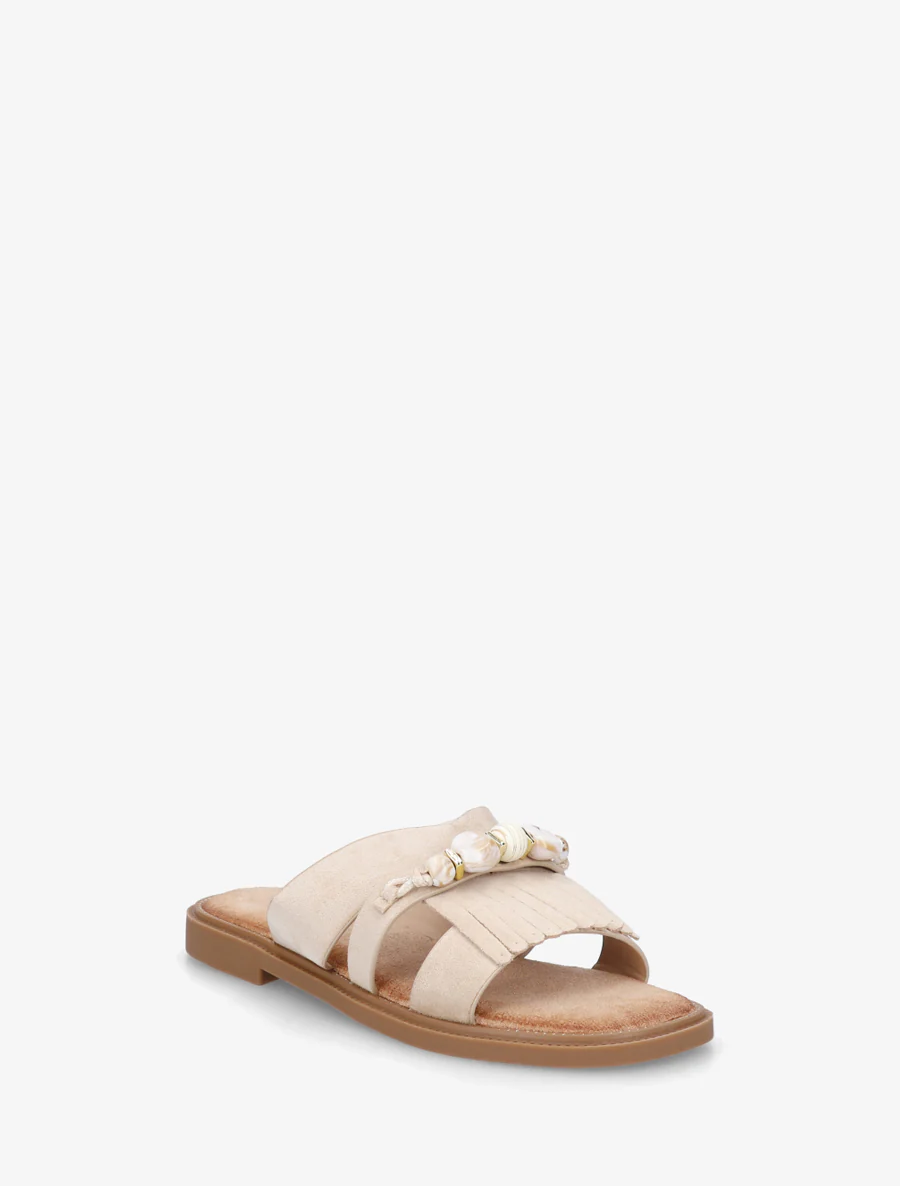 Mules en suédine à franges et perles - Beige - Image 2